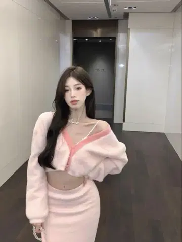 핑크 니트 셋업 복슬복슬