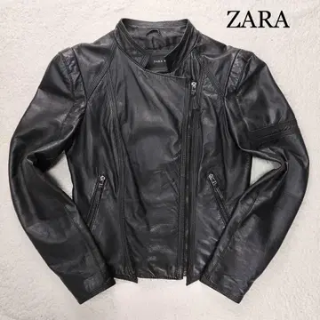 ZARA 램 가죽 싱글 라이더 자켓 천연 가죽 블랙 M