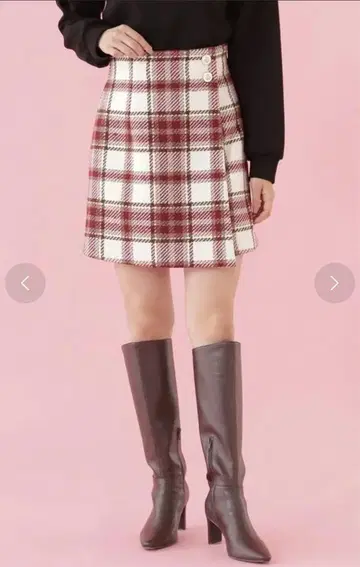랩 스타일 빅 칼라 체크 미니 스커트