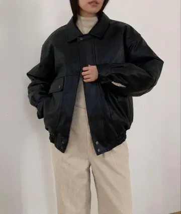 Didot.showroom 보아 속기모 가죽 블루종 FREE 사이즈