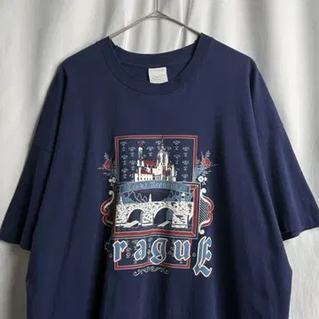 90s 프라하 체코 프린트 티셔츠 XXL 빅 사이즈