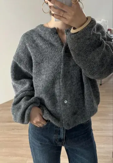 [새상품급] nugu 알파카 가디건 차콜 그레이