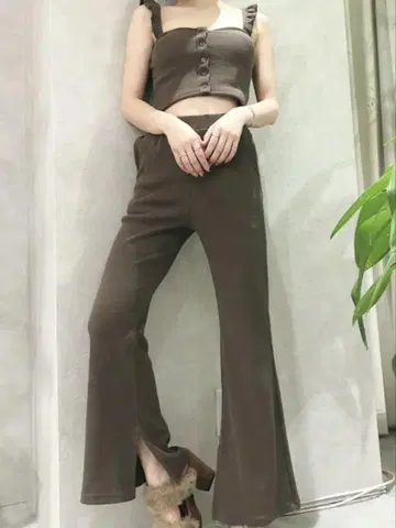 브라운 프릴 셋업