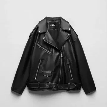 ZARA 오버 사이즈 라이더 자켓 인조 가죽 블랙