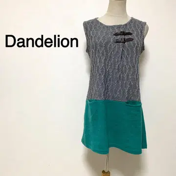 Dandelion 그레이&그린 케이블 짜임 디자인 슬리브리스 니트