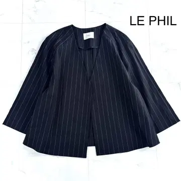 새상품급 르 필 LE PHIL 노카라 자켓 7부 소매 마 혼방 네이비