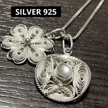 SILVER 925 실버 은제 필리그리 목걸이 꽃 모자