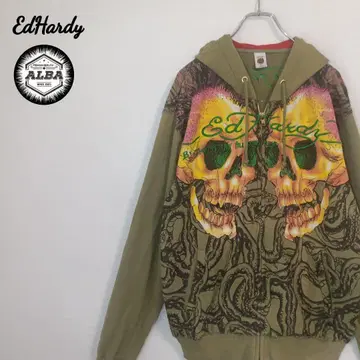 EdHardy 에드하디 후드티 해골 스컬 자수 그린 카키 XL