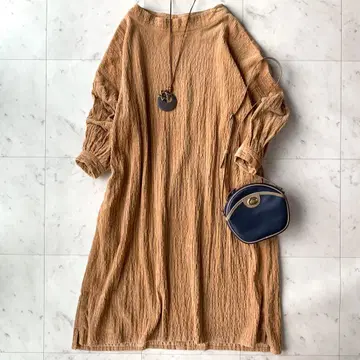 유니 yuni 코듀로이 원피스 하이넥 루즈핏 카멜 일본제