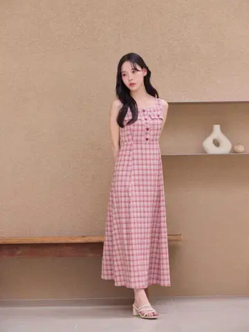 AnMILLE 체크 슬리브리스 OP 레드