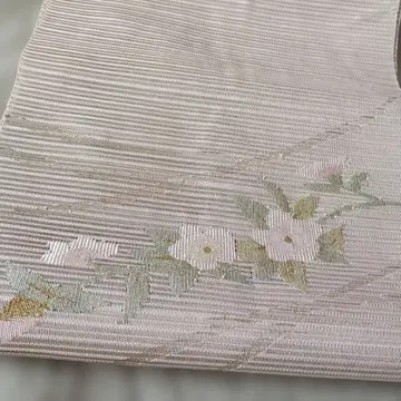 명주 나고야 오비 옅은 핑크 꽃무늬