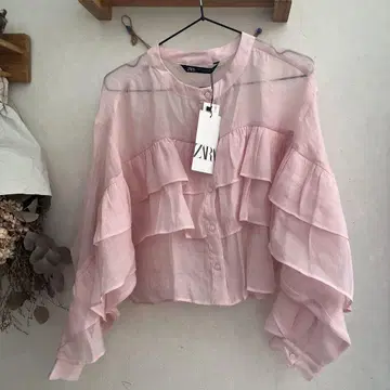 ZARA 프릴 셔츠 M 핑크