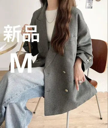 클래식 엘프 사이드 슬릿 오버 사이즈 더블 자켓 그레이