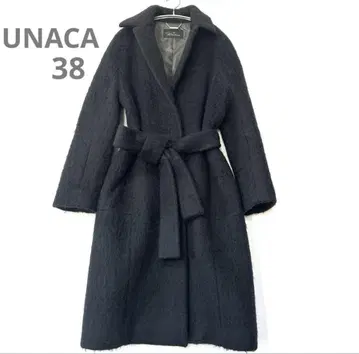 UNACA 모헤어 혼방 롱 코트 여성용 허리 리본 모헤어 울