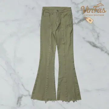 GRL 카키 플레어 팬츠 컷오프 XS 여성용 데님