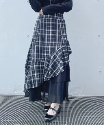 플레어 스커트 블랙 화이트 체크