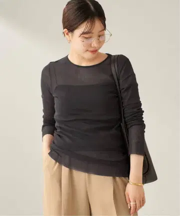 미사용 새상품 플라주 Mesh Sheer 롱 T 블랙