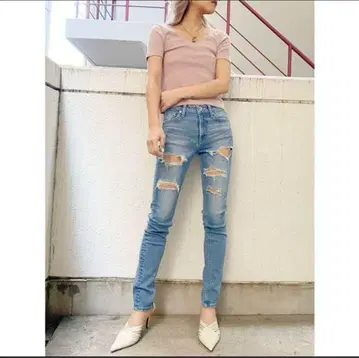 GIDA 데미지 가공 스키니 데님