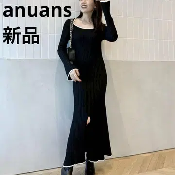 택 포함 새상품 아뉴앙스 바이컬러 머메이드 니트 원피스 롱 블랙