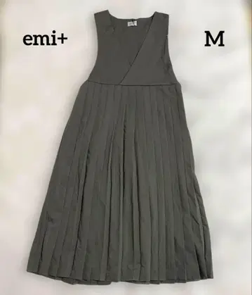 [ emi+ ] 에미+ 플리츠 오버롤 스커트 롱 기장 카키 M