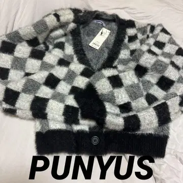 PUNYUS 체크 무늬 가디건 사이즈 2