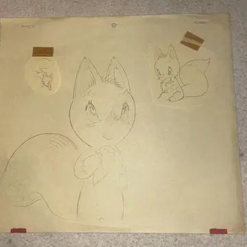 여우 캐릭터의 손그림 스케치 일본 애니메이션 직필