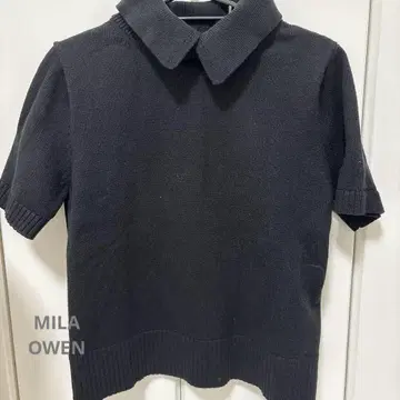 MILA OWEM 블랙 숏 슬리브 카라 부착 스웨터