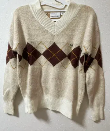 라코스테 LACOSTE 아가일 니트 긴팔 베이지 여성용