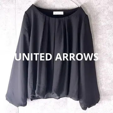 유나이티드 애로우즈 시어 블라우스 핀턱 블랙 긴팔 면