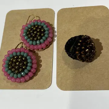 태국 잡화 비즈 귀걸이와 반지 세트