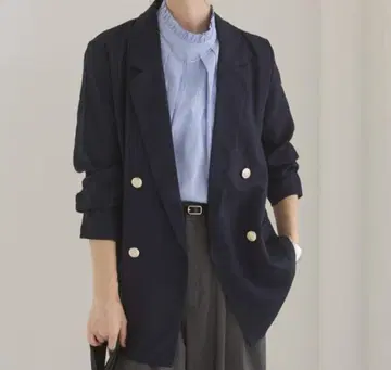 골드 버튼 린넨 라이크 블레이저 썸머 자켓