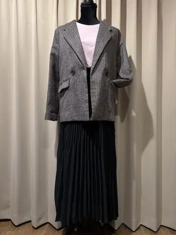 체크 무늬 더블 브레스트 자켓