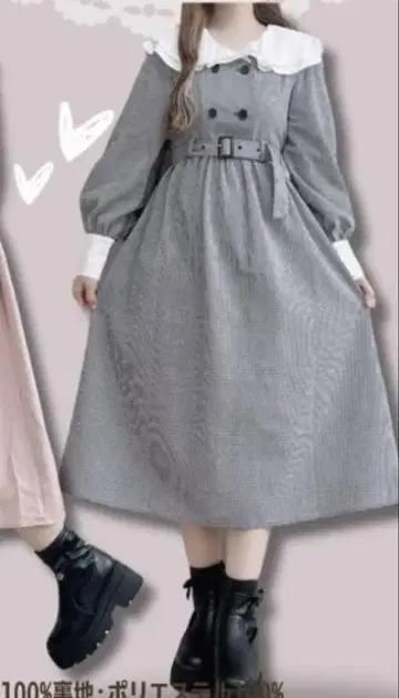 미사용 택 포함 maki melume 트렌치코트풍 원피스 하운드투스 체크