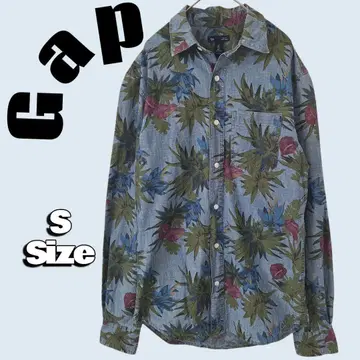 Gap 갭 긴팔 셔츠 꽃무늬 보타니컬 데님풍 블루 S 남성용