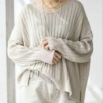 이에나 IENA 테이프얀 와이드 리브 V넥 풀오버