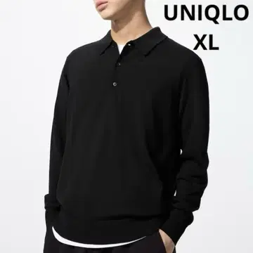 유니클로 메리노 니트 피케 셔츠 긴팔 블랙 XL 사이즈