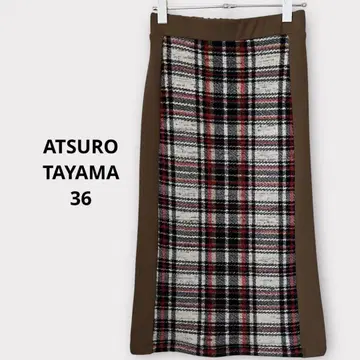 [ ATSURO TAYAMA ] 타이트 스커트 허리 밴딩 체크 36