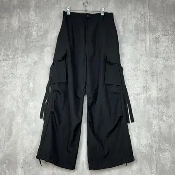 LILL 드레이프 빈티지 와이드 슬랙스 카고 팬츠 블랙