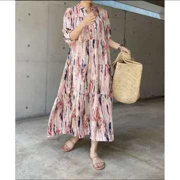 DouDou 스트라이프 페인트 패턴 원피스