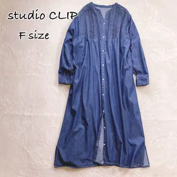 F studio CLIP 핀턱 디자인 데님 롱 셔츠 원피스