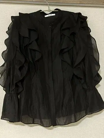 SNIDEL 시어 프릴 스탠드 카라 블라우스