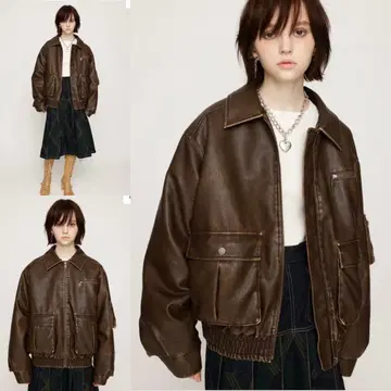 빈티지 인조 가죽 블루종