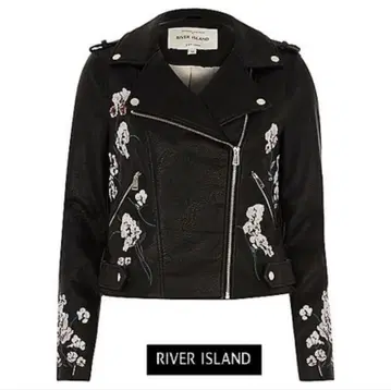 RIVER ISLAND 자수 라이더 자켓 블랙