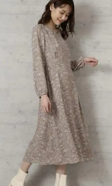 NATURAL BEAUTY BASIC 앤티크 꽃무늬 원피스 베이지