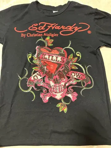 Ed Hardy 스컬과 장미 반팔 티셔츠