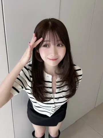 [미리냐 착용] H&M 반팔 가디건 크림 S