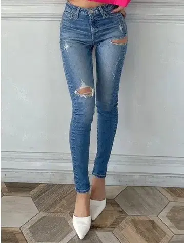 GYDA SIDE RIPPED 스키니 데님 팬츠 XS 사이즈