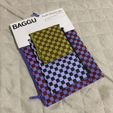 [ 미사용 새상품 ] BAGGU/플랫 파우치 세트/체크 패턴