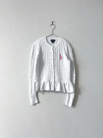 랄프 로렌 케이블 짜임 페플럼 가디건 화이트 160