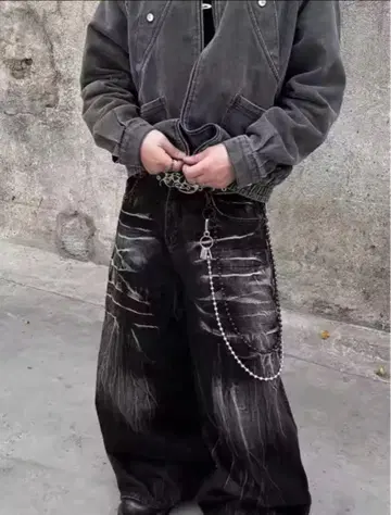 [미사용 새상품] 인기 와이드 데님 와이드 팬츠 블랙 y2k Opium